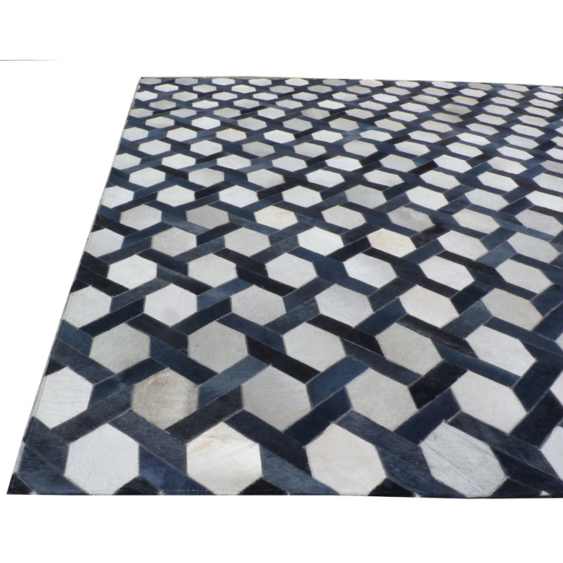 Exquisite Rugs Natural Hide Cowhide Geometric Area Rug in Blue/Silver & Reviews Perigold